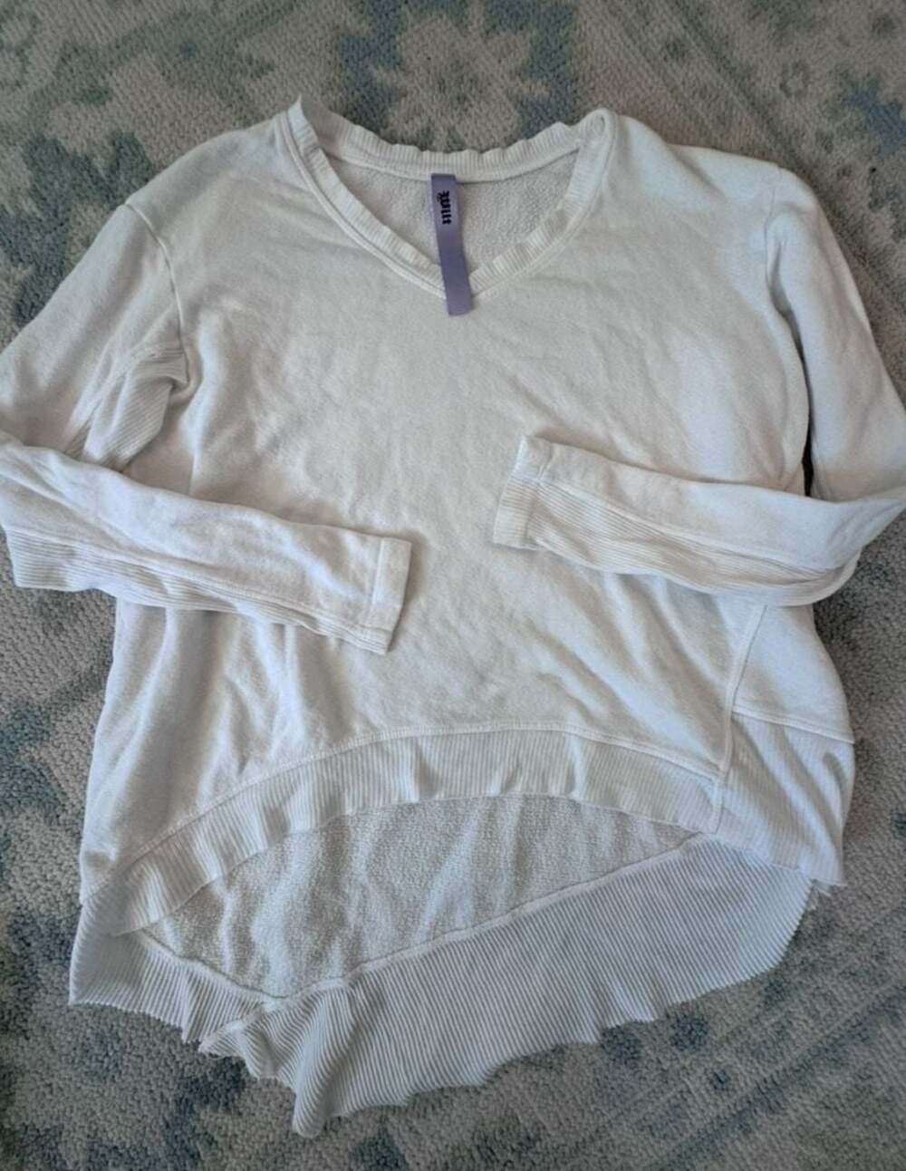WILT White V-Neck Asymmetrical Hem Oversized Long Sleeve Top